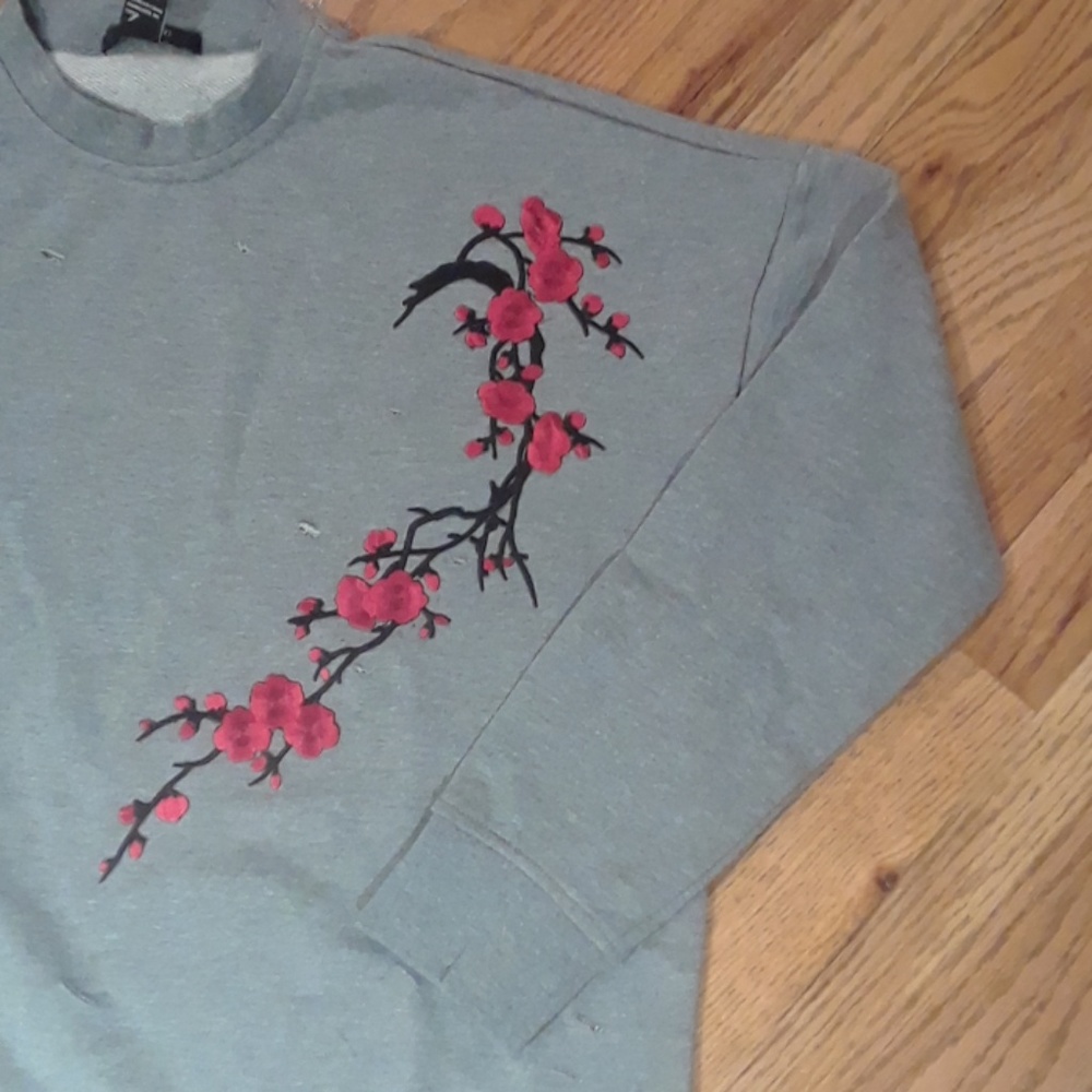 Distressed Floral Pullover Sweatshirt